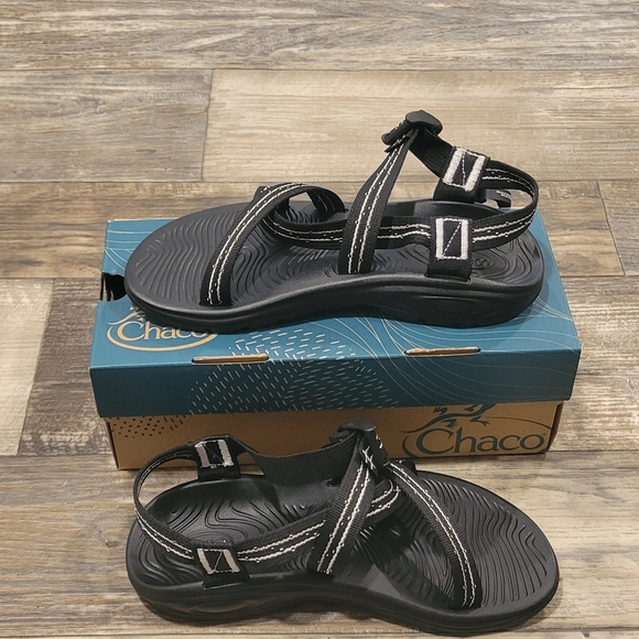 Chaco Black Sandals with White Accents - Picture 1 of 3